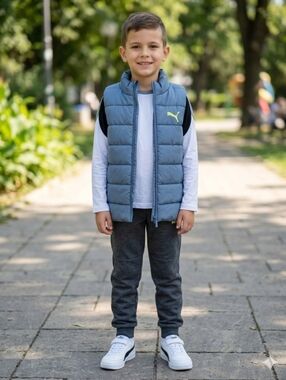 Puma Kids Blue Puffer Vest with Yellow Logo
